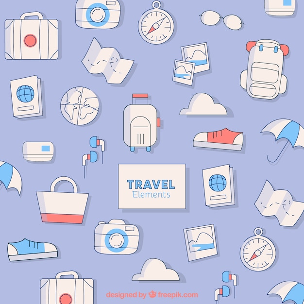 Light blue travel elements background