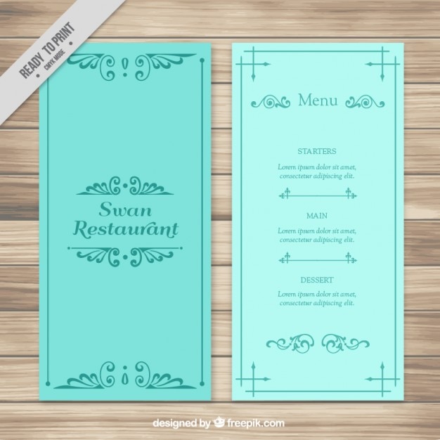 Light blue vintage menu restaurant