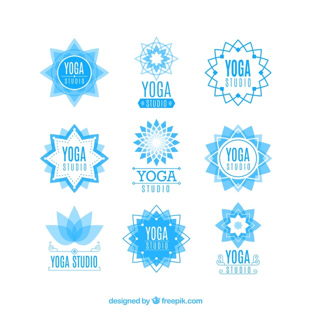 Light blue yoga center floral logos 