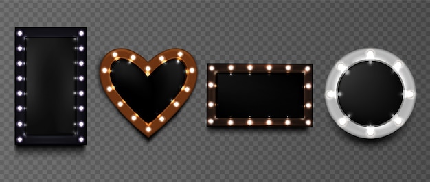 Free vector light bulb frames, retro makeup mirrors for artists