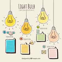 Vettore gratuito lampadina infografica in diversi colori