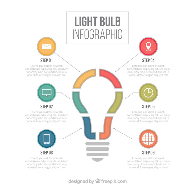 Light bulb infographic in different colors