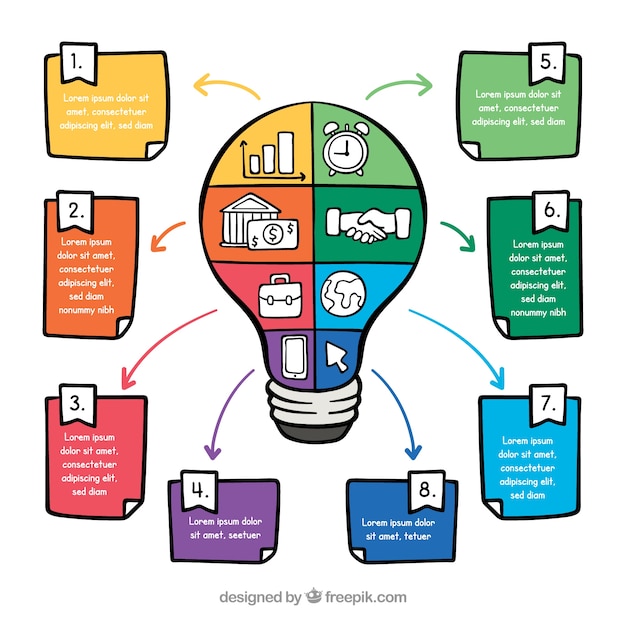Бесплатное векторное изображение Лампочка инфографическая в разных цветах