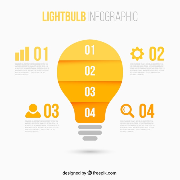 Luce infografica lampadina in toni arancio