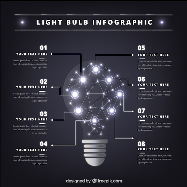 Free vector light bulb infographic with eight phases