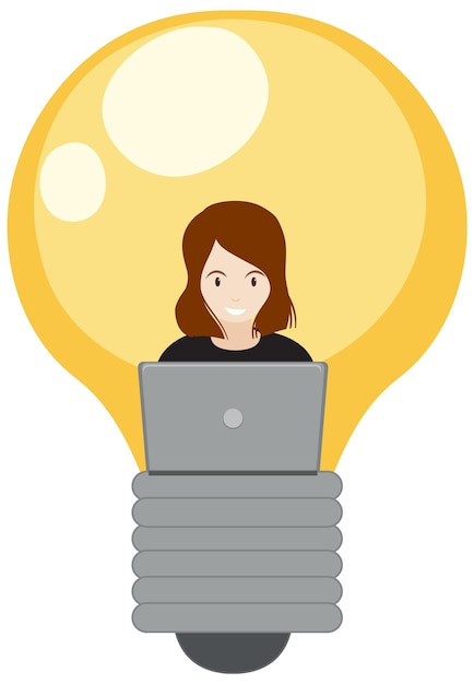 Бесплатное векторное изображение Лампочка с работающей женщиной