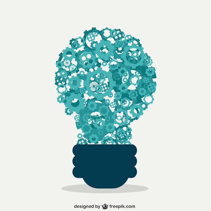 Free Vector light bulb with gears working