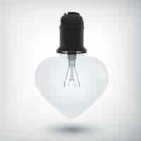 Free vector light bulb with plastic base concept in shape of heart in realistic style isolated