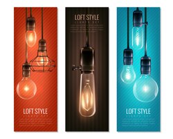 light bulbs vintage style vertical banner set