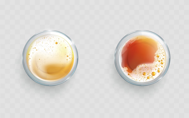 Light, dark beer in glasses realistic vector