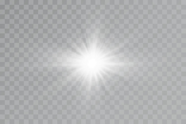 Light effect bright star light explodes on a transparent background bright sun