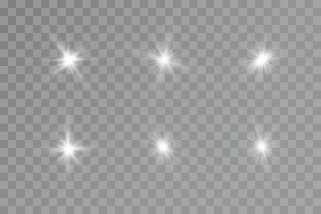 Light effect bright star light explodes on a transparent background bright sun