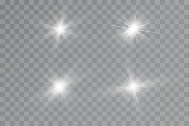 Light effect bright star light explodes on a transparent background bright sun