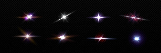 Светлая звезда с эффектом свечения и блеска вектор яркой камеры мерцает с блеском и блеском прозрачная реалистичная мигающая графика диско фонарик мерцает красным фиолетовым и желтым цветом