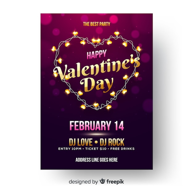 Free vector light garland valentine party poster template