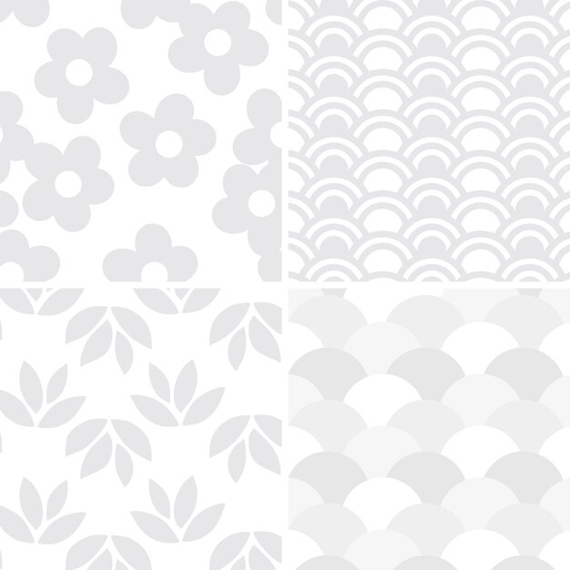 Light gray seamless pattern set 