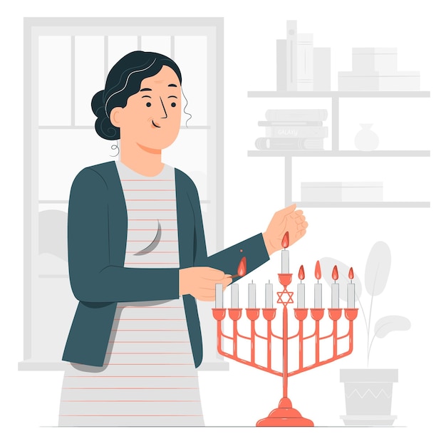 Vettore gratuito illumina l'illustrazione del concetto di hanukkah menorah