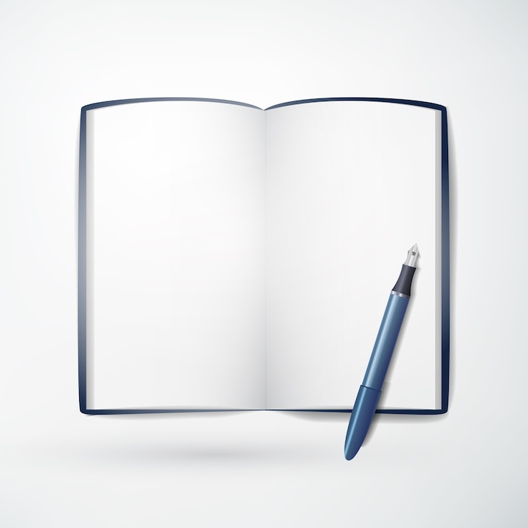 Free Vector light office stationery concept with realistic blank notepad and blue pencil on white  isolated