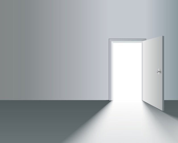 Free vector light open door in white wall with shadow