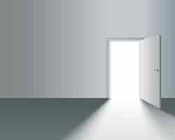 Free vector light open door in white wall with shadow