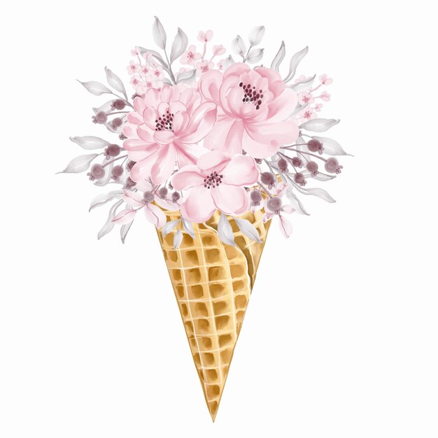 Light Pink wild Flower bouquet ice cream cone