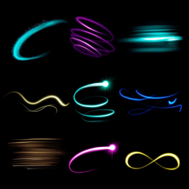 Light streak element vector set in black background