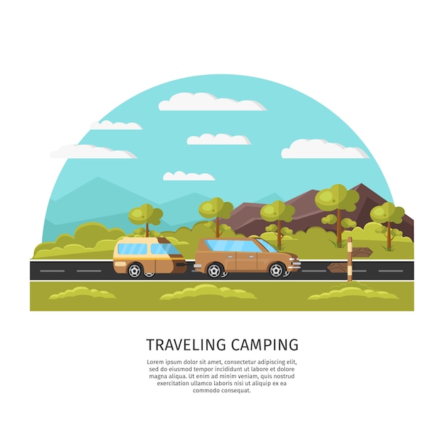 Vettore gratuito modello di campeggio in viaggio leggero