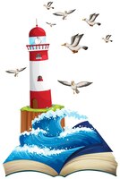 Бесплатное векторное изображение Маяк и чайки в море