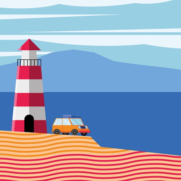 Lighthouse and car