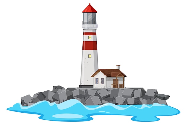 Free vector a lighthouse rock stone island isolated