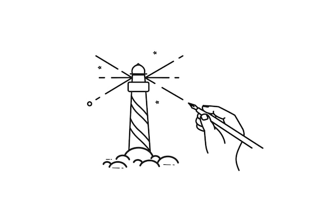 등대 타워 아이콘 손으로 그린 조각 스케치 벡터 일러스트 레이 션