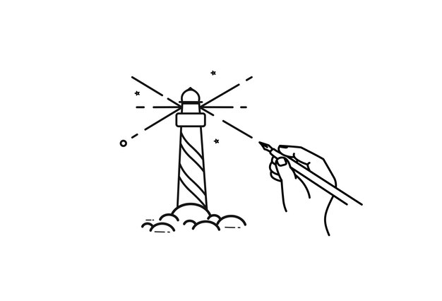 등대 타워 아이콘 손으로 그린 조각 스케치 벡터 일러스트 레이 션