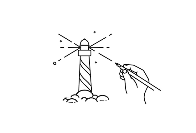 Значок Башни Маяка Ручной Рисунок Гравюры Эскиз Векторные Иллюстрации