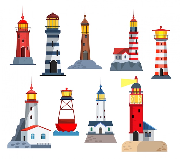 Free vector lighthouse towers set