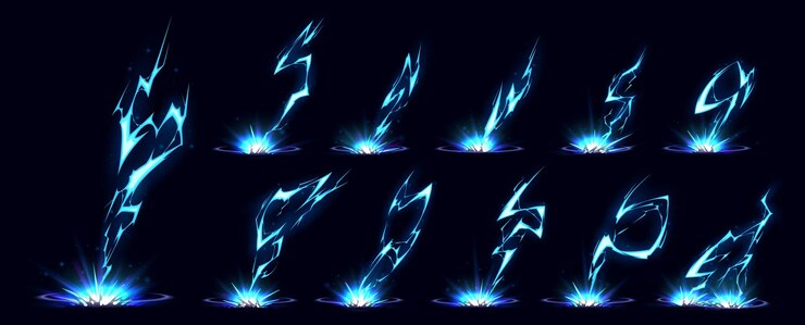 Free Vector lightning bolt hit into ground vfx effect impact