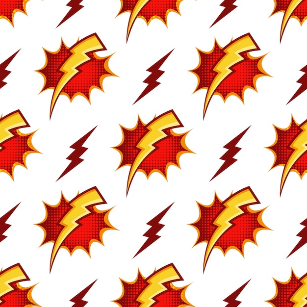 Free vector lightning bolts seamless pattern in retro 80s cartoon style. thunder light power, energy and storm thunderbolt