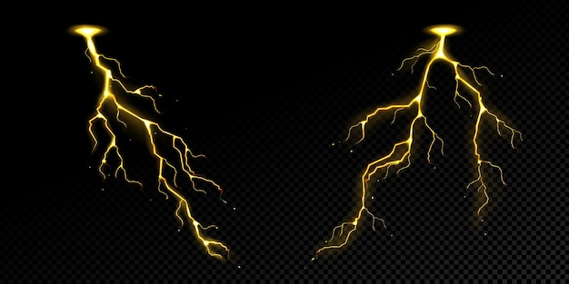 Бесплатное векторное изображение Эффект молнии, гроза, золотая буря, удары