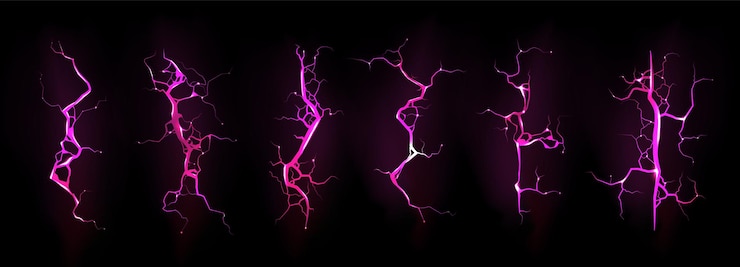 Free Vector lightning, electric thunderbolt strike during night storm