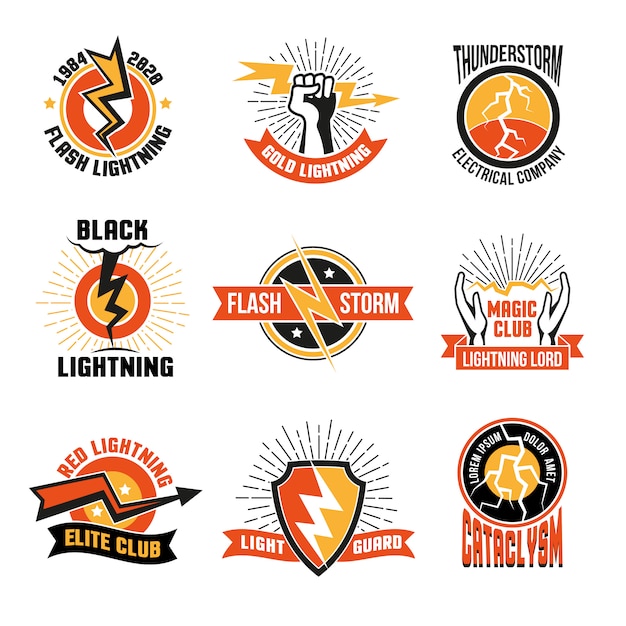 Бесплатное векторное изображение Набор эмблем с логотипом lightning
