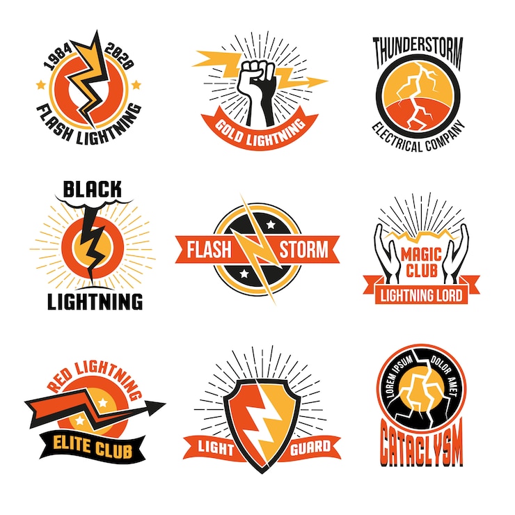 Бесплатный Вектор набор эмблем с логотипом lightning