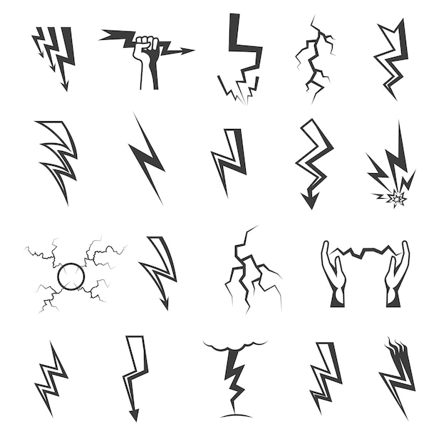 Lightning monochrome icons set