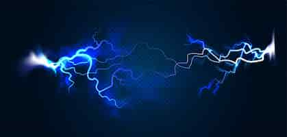 Free vector lightning realistic composition with  bright blue glowing neon discharges at transparent background vector illustration