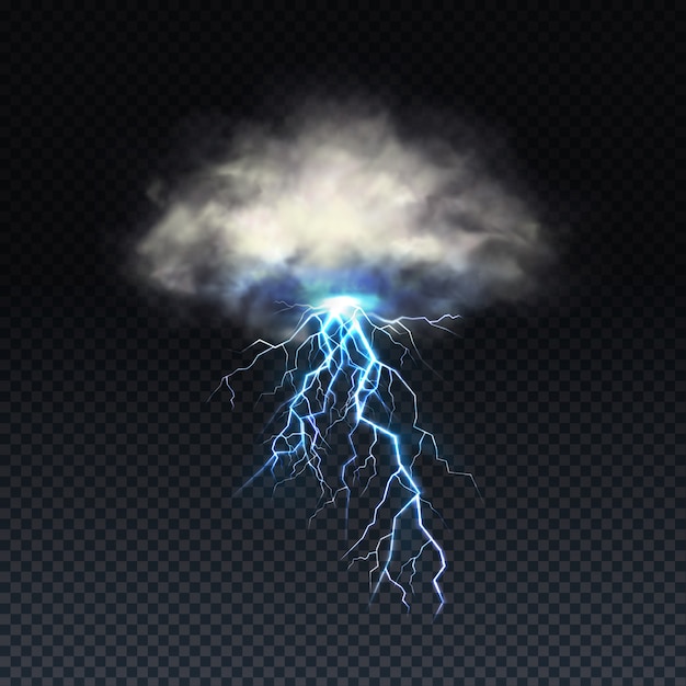 Free vector lightning with grey cloud isolated on transparent background