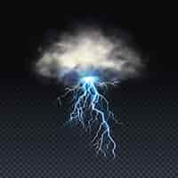 Free vector lightning with grey cloud isolated on transparent background