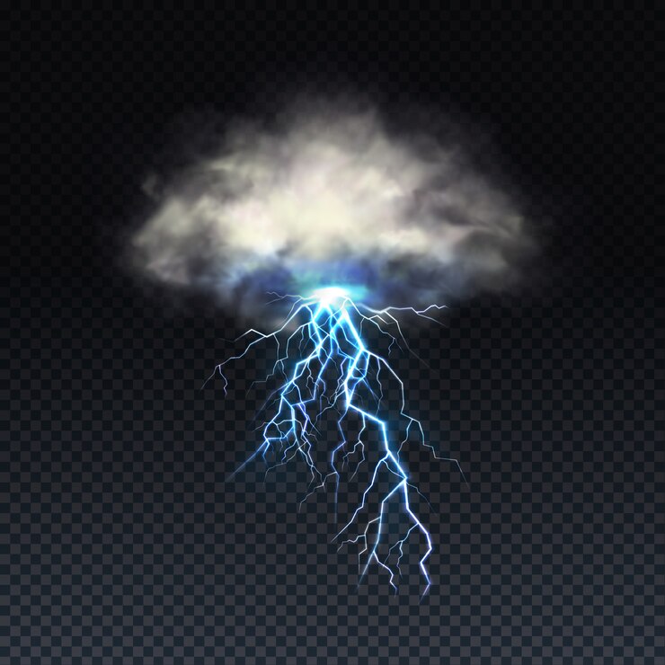 Free Vector lightning with grey cloud isolated on transparent background