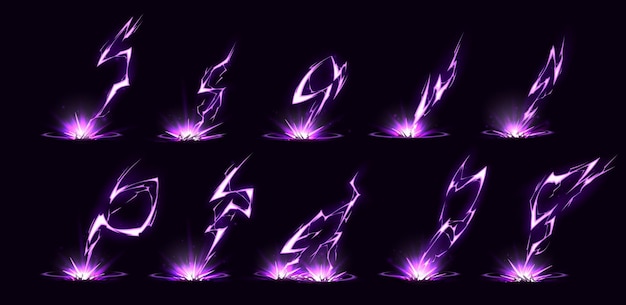 Free vector lightnings purple thunderbolts hit ground