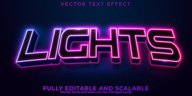 Free vector lights gaming editable text effect, glow and neon text style