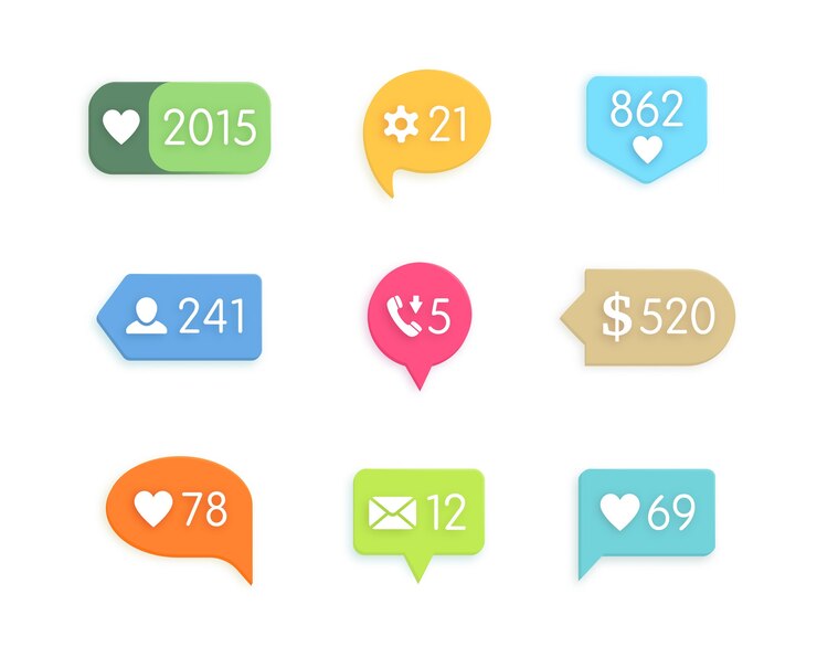 Free Vector like and information button icons set with counter.