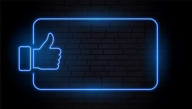 Free vector like thumb in blue neon style with text space