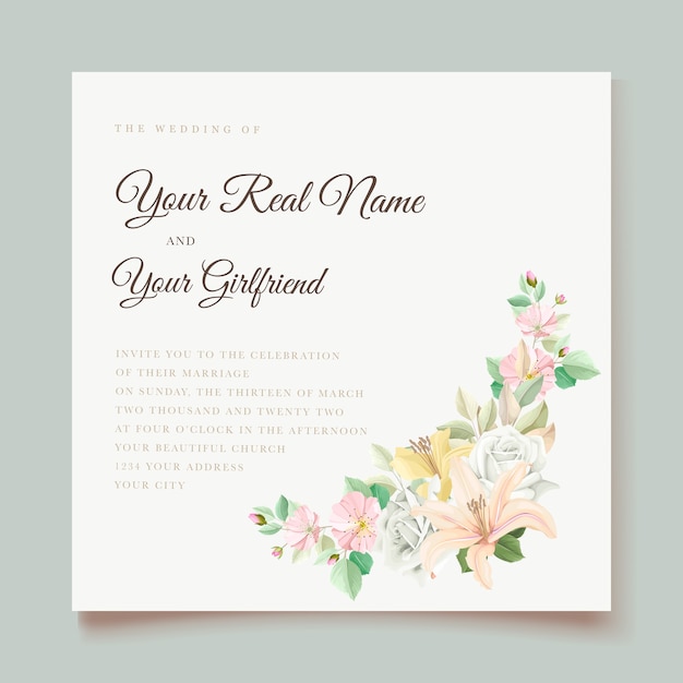 백합 꽃 결혼식 초대 카드